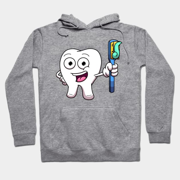 Tooth With Toothbrush Hoodie by TheMaskedTooner